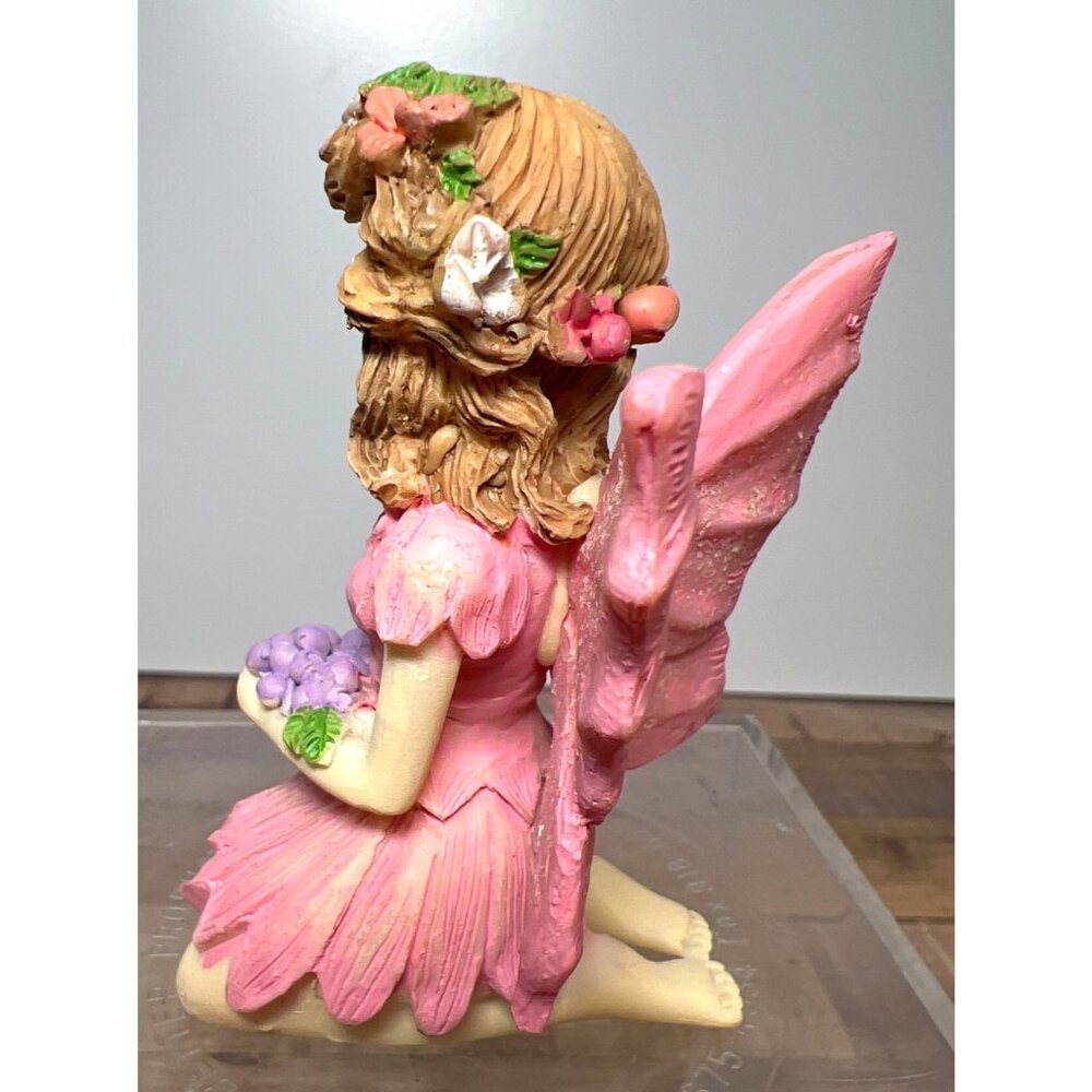 Kneeling Pink Fairy Figurine With Flower Crown & Bouquet - Picture 4 of 6